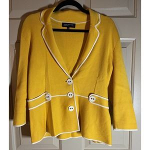 Jones New York Signature Yellow Shawl Collar Sweater Jacket Cardigan Size Large